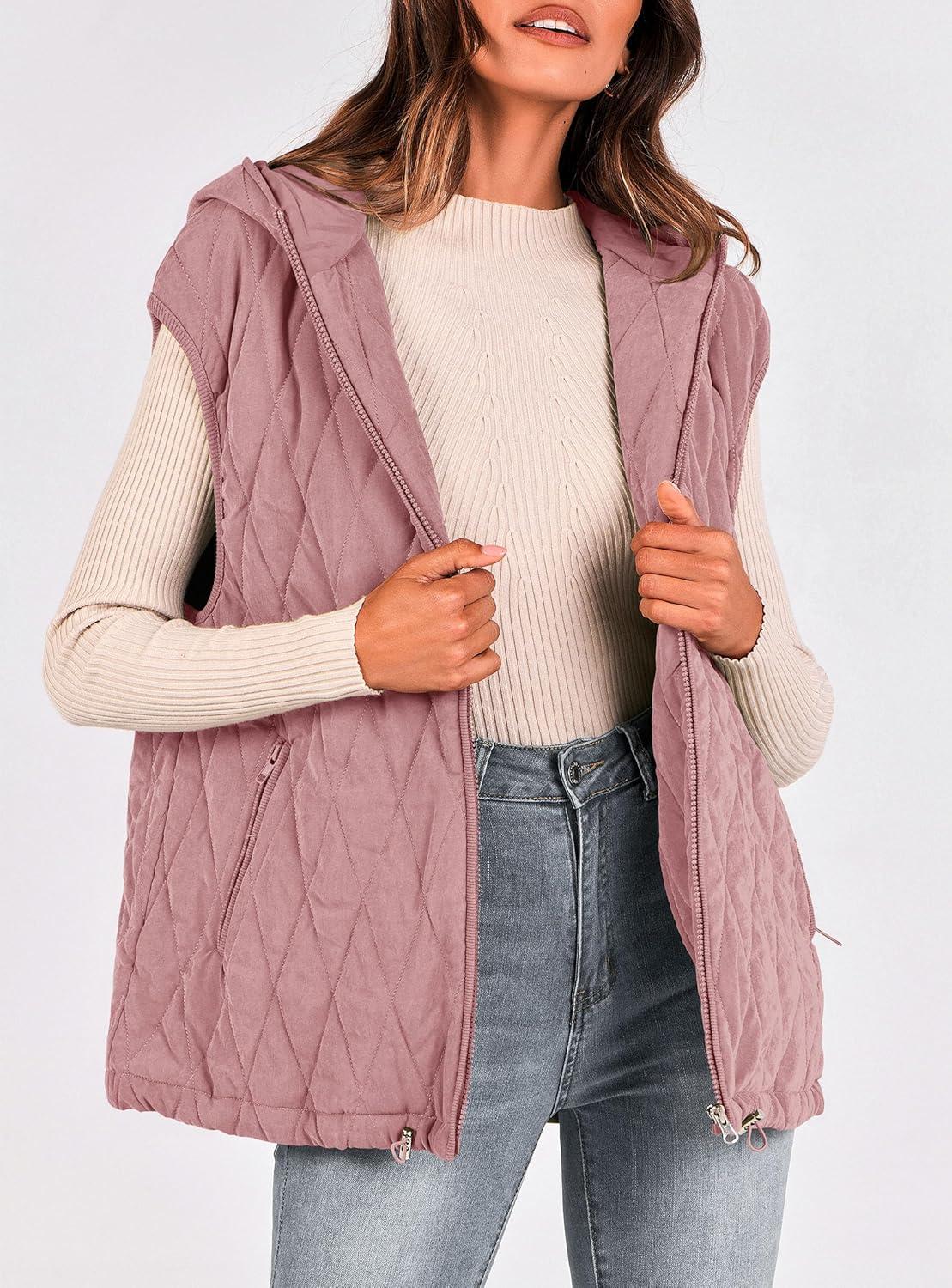 imagePRETTYGARDEN Womens 2026 Fall Spring Vest Casual Sleeveless Hooded Zip Up Jacket Trendy Winter Coat OuterwearPink