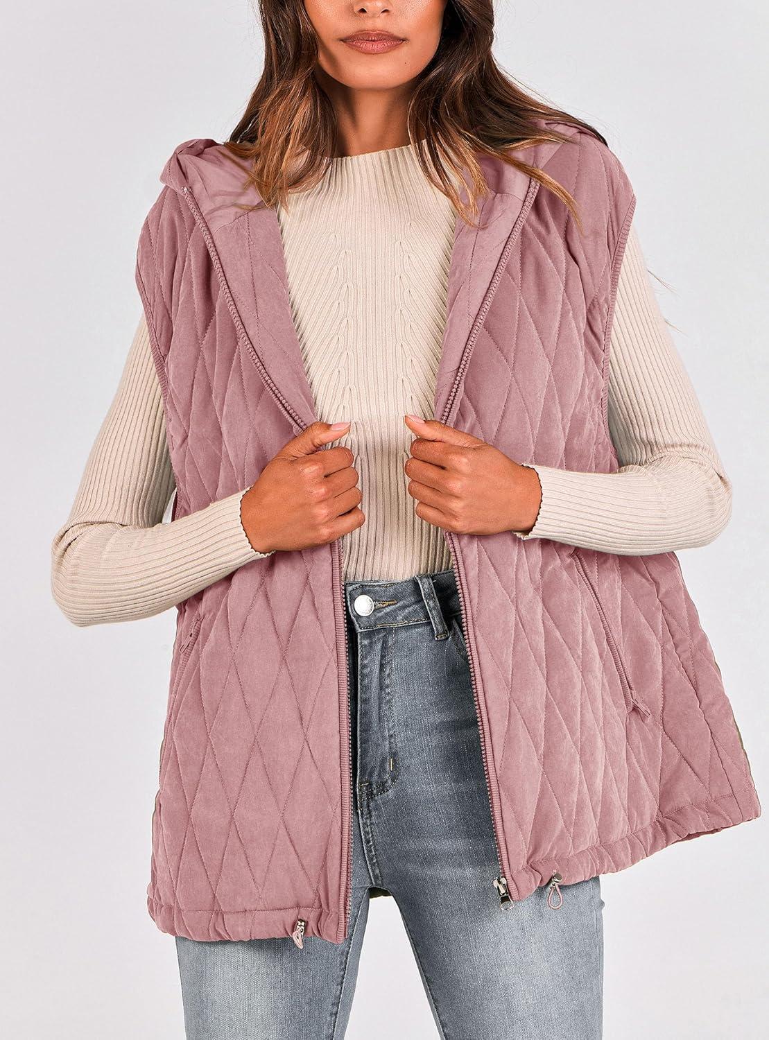 imagePRETTYGARDEN Womens 2026 Fall Spring Vest Casual Sleeveless Hooded Zip Up Jacket Trendy Winter Coat OuterwearPink