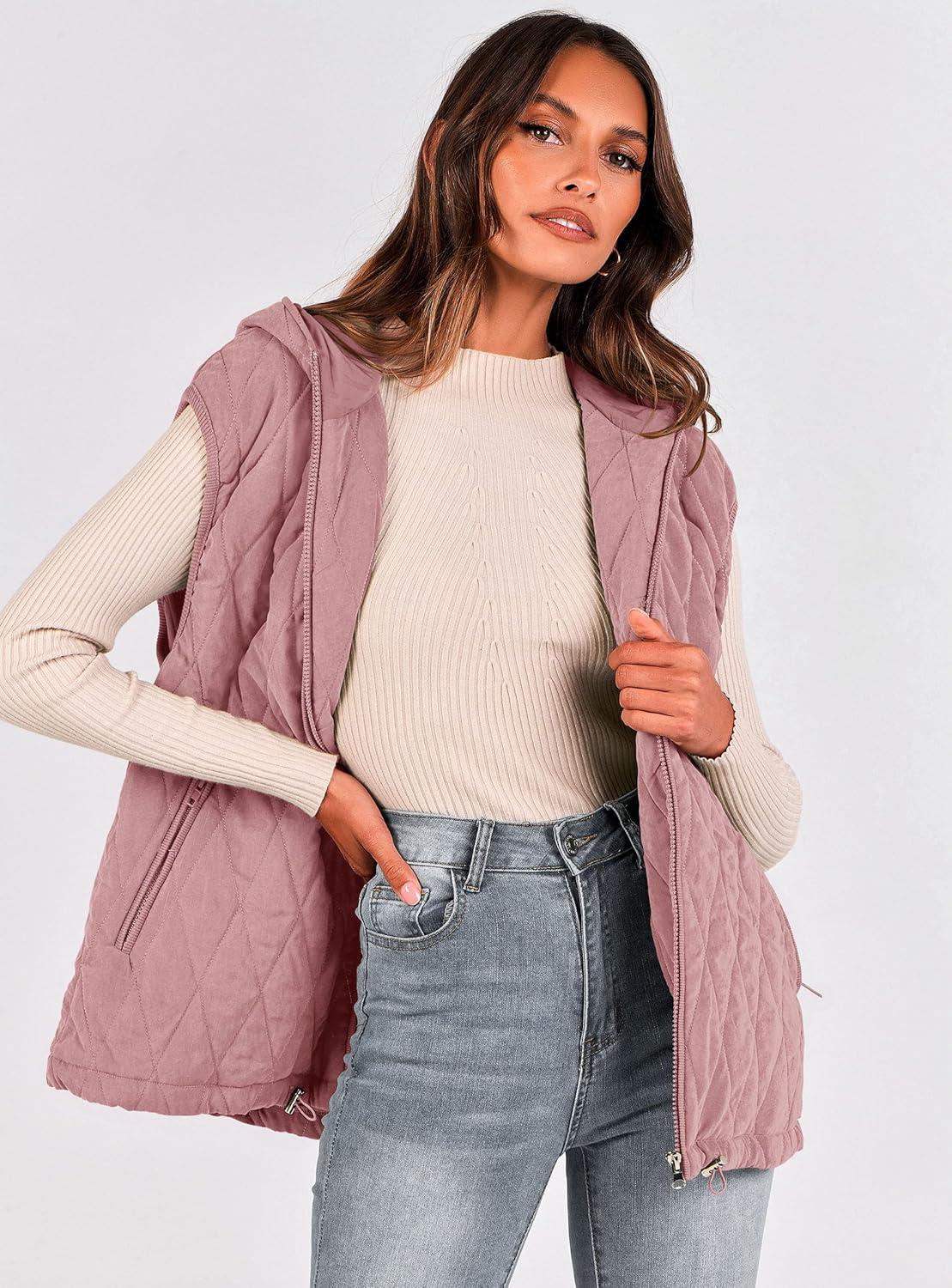imagePRETTYGARDEN Womens 2026 Fall Spring Vest Casual Sleeveless Hooded Zip Up Jacket Trendy Winter Coat OuterwearPink