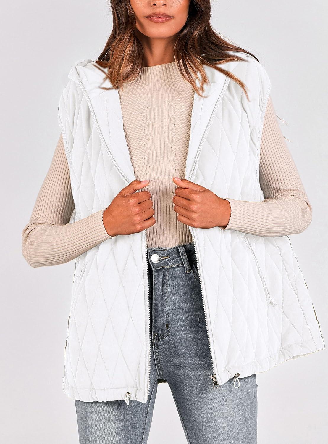 imagePRETTYGARDEN Womens 2026 Fall Spring Vest Casual Sleeveless Hooded Zip Up Jacket Trendy Winter Coat OuterwearWhite