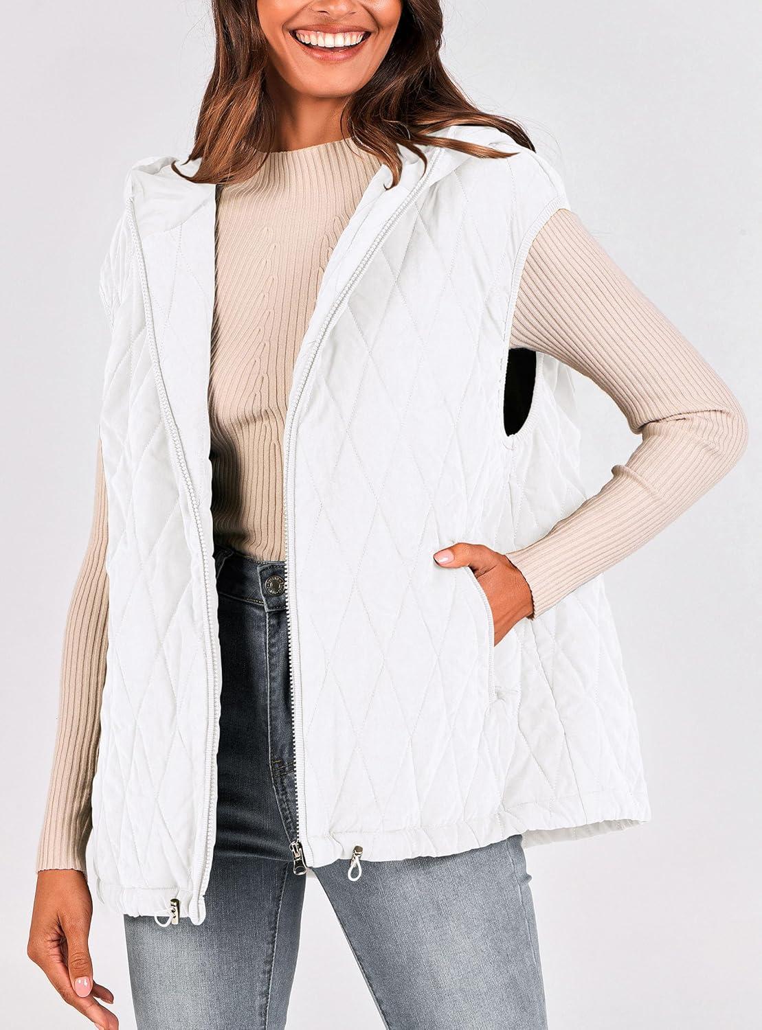 imagePRETTYGARDEN Womens 2026 Fall Spring Vest Casual Sleeveless Hooded Zip Up Jacket Trendy Winter Coat OuterwearWhite