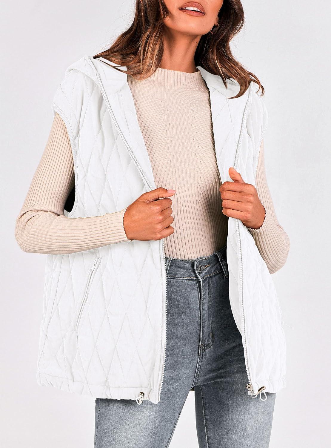 imagePRETTYGARDEN Womens 2026 Fall Spring Vest Casual Sleeveless Hooded Zip Up Jacket Trendy Winter Coat OuterwearWhite