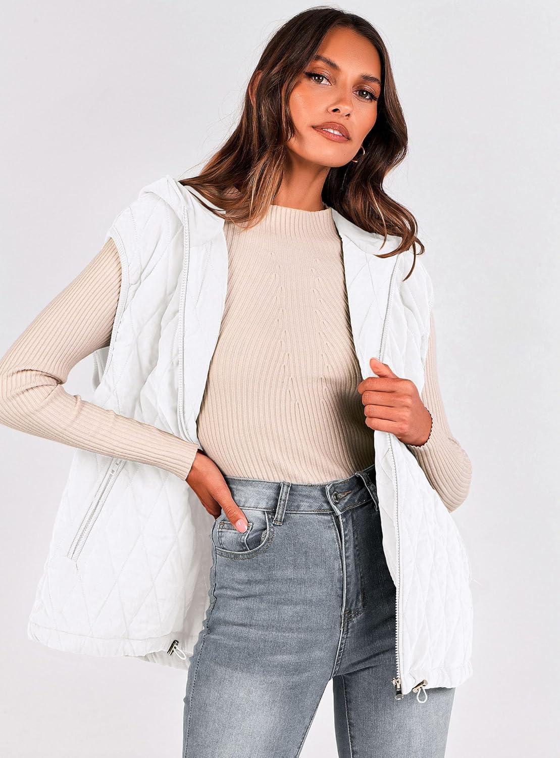 imagePRETTYGARDEN Womens 2026 Fall Spring Vest Casual Sleeveless Hooded Zip Up Jacket Trendy Winter Coat OuterwearWhite