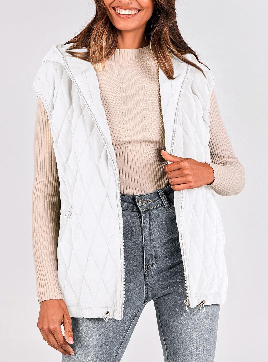 imagePRETTYGARDEN Womens 2026 Fall Spring Vest Casual Sleeveless Hooded Zip Up Jacket Trendy Winter Coat OuterwearWhite