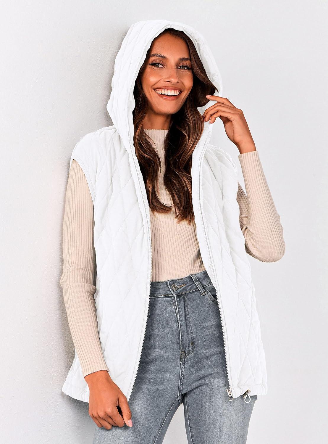 imagePRETTYGARDEN Womens 2026 Fall Spring Vest Casual Sleeveless Hooded Zip Up Jacket Trendy Winter Coat OuterwearWhite