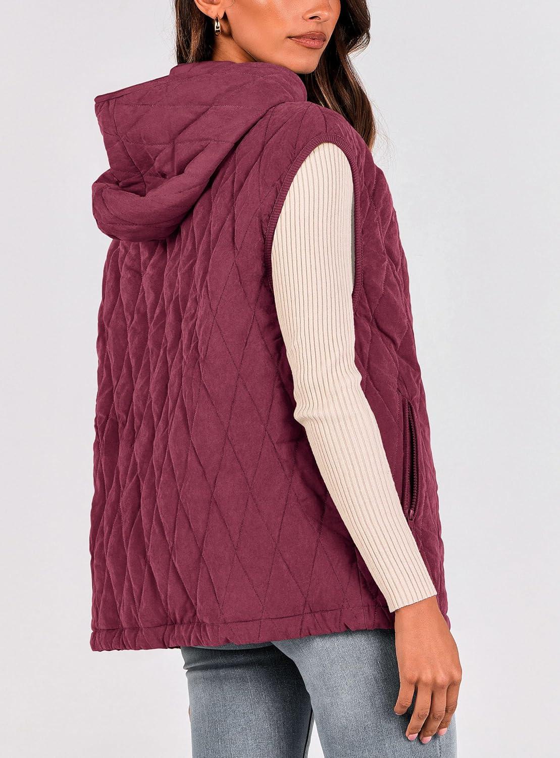 imagePRETTYGARDEN Womens 2026 Fall Spring Vest Casual Sleeveless Hooded Zip Up Jacket Trendy Winter Coat OuterwearWine Red