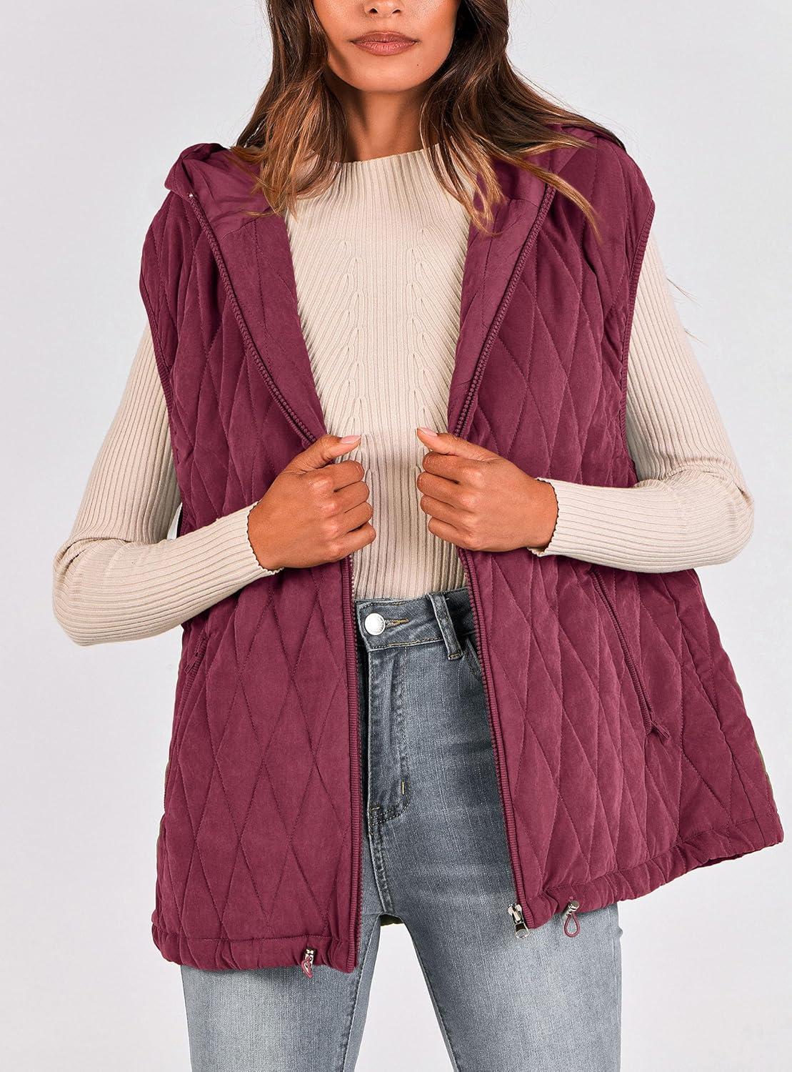 imagePRETTYGARDEN Womens 2026 Fall Spring Vest Casual Sleeveless Hooded Zip Up Jacket Trendy Winter Coat OuterwearWine Red