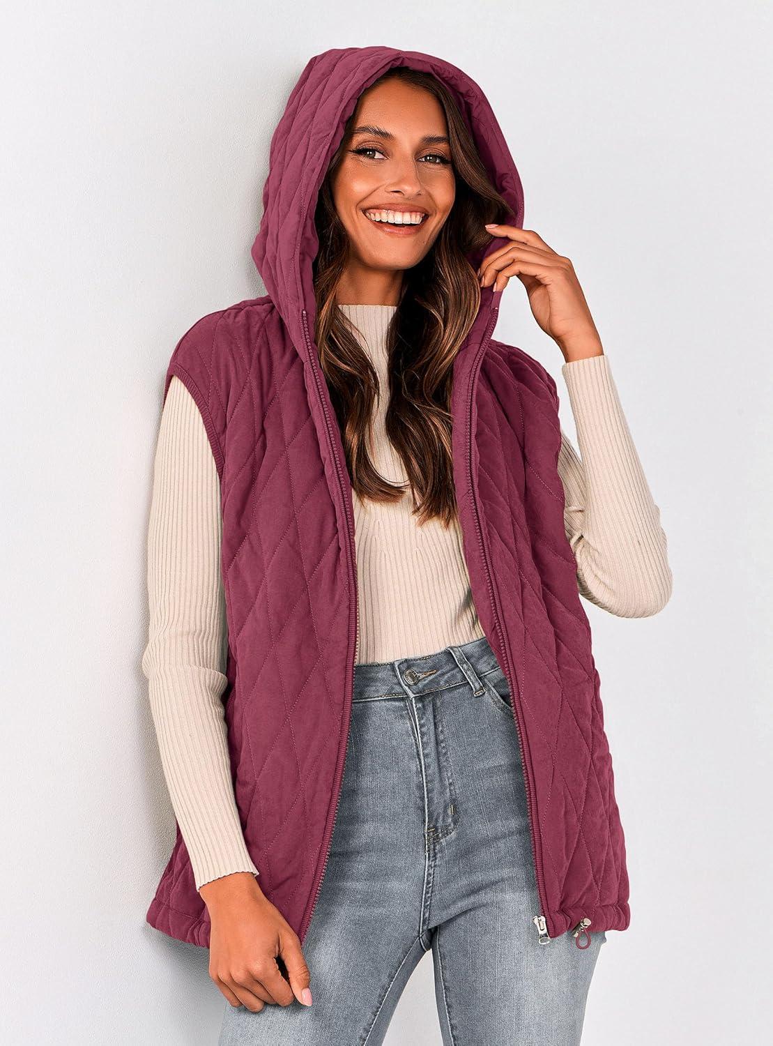 imagePRETTYGARDEN Womens 2026 Fall Spring Vest Casual Sleeveless Hooded Zip Up Jacket Trendy Winter Coat OuterwearWine Red