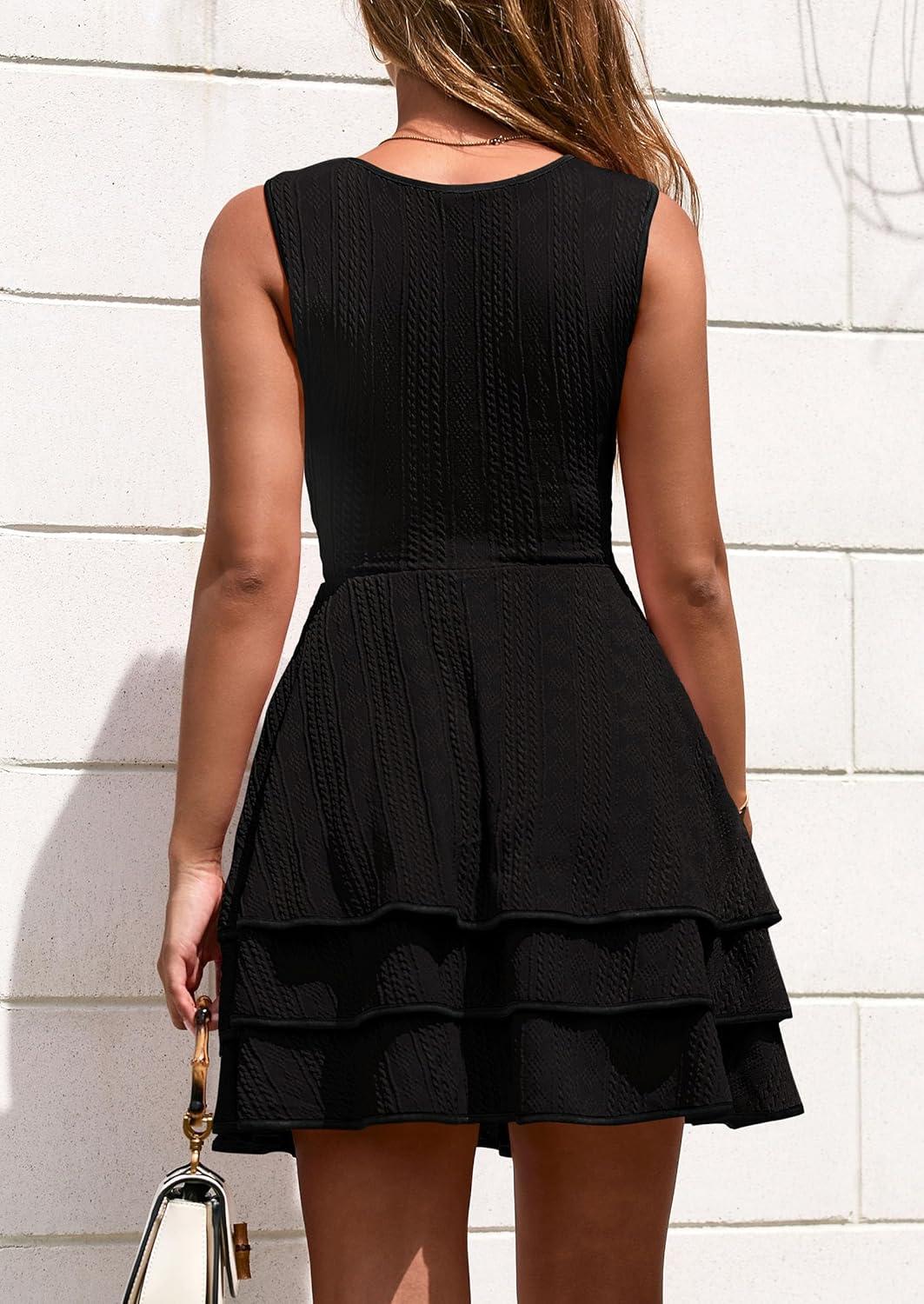 imagePRETTYGARDEN Womens 2026 Summer Sundresses Casual Elegant Sleeveless Flowy Tiered Ruffle A Line Mini Graduation Party DressBlack