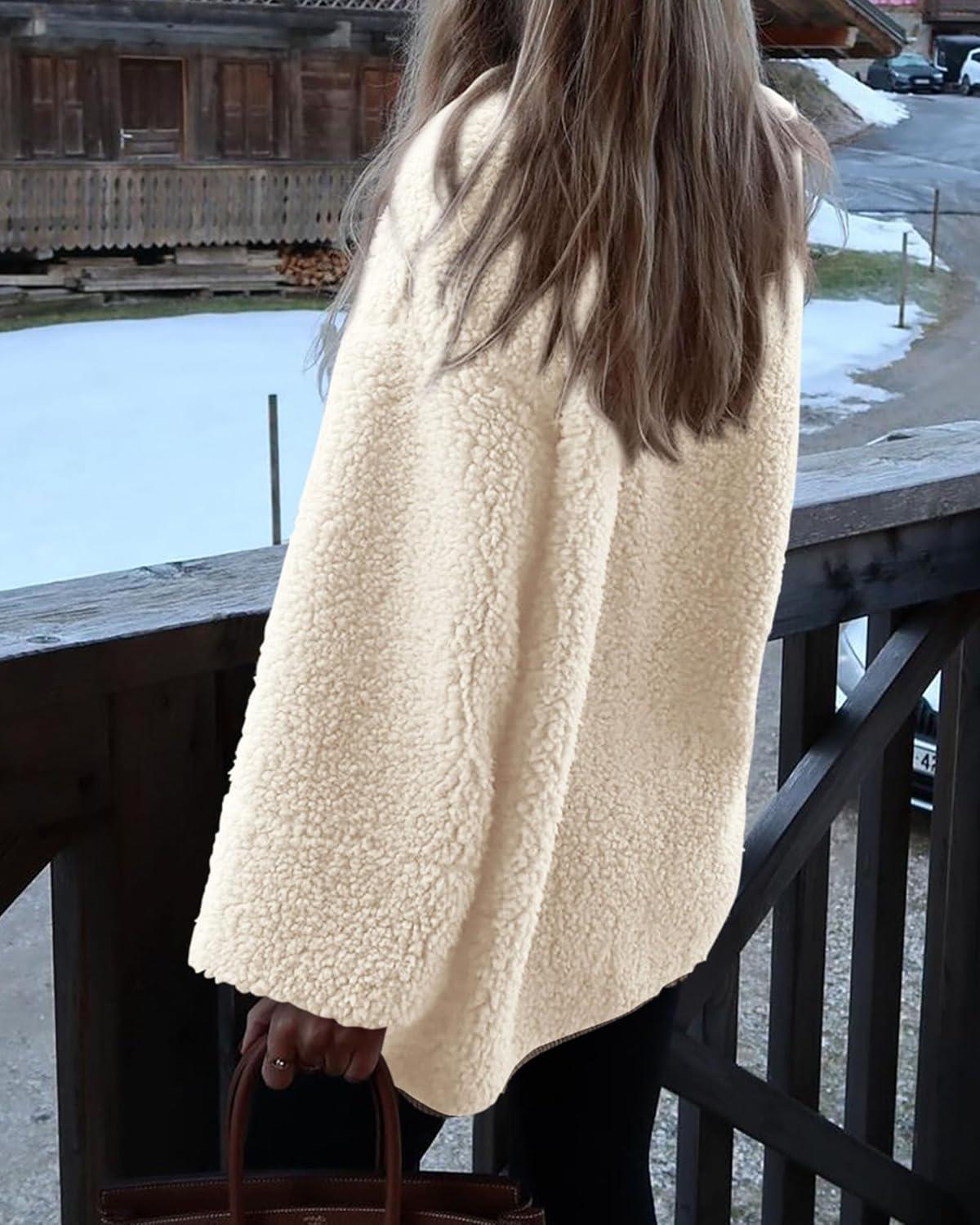 imagePRETTYGARDEN Womens 2026 Winter Coats Long Sleeve Button up Fuzzy Sherpa Fleece Jackets Outerwear Fall Fashion ClothesBeige