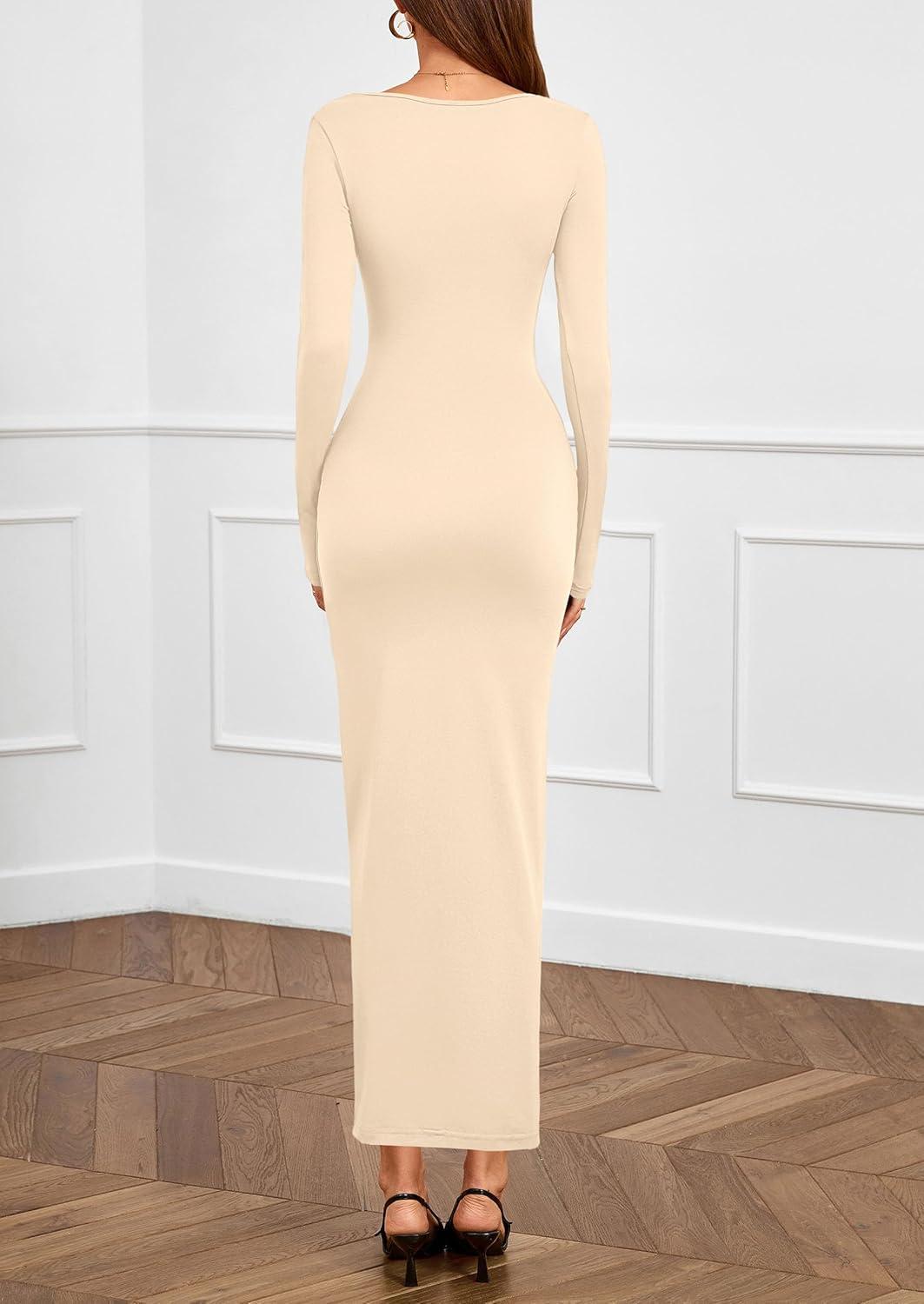 imagePRETTYGARDEN Womens Fall Wedding Guest Cocktail Midi Dresses Elegant Long Sleeve Bodycon Ruched Dress 2026 Fashion ClothingBeige
