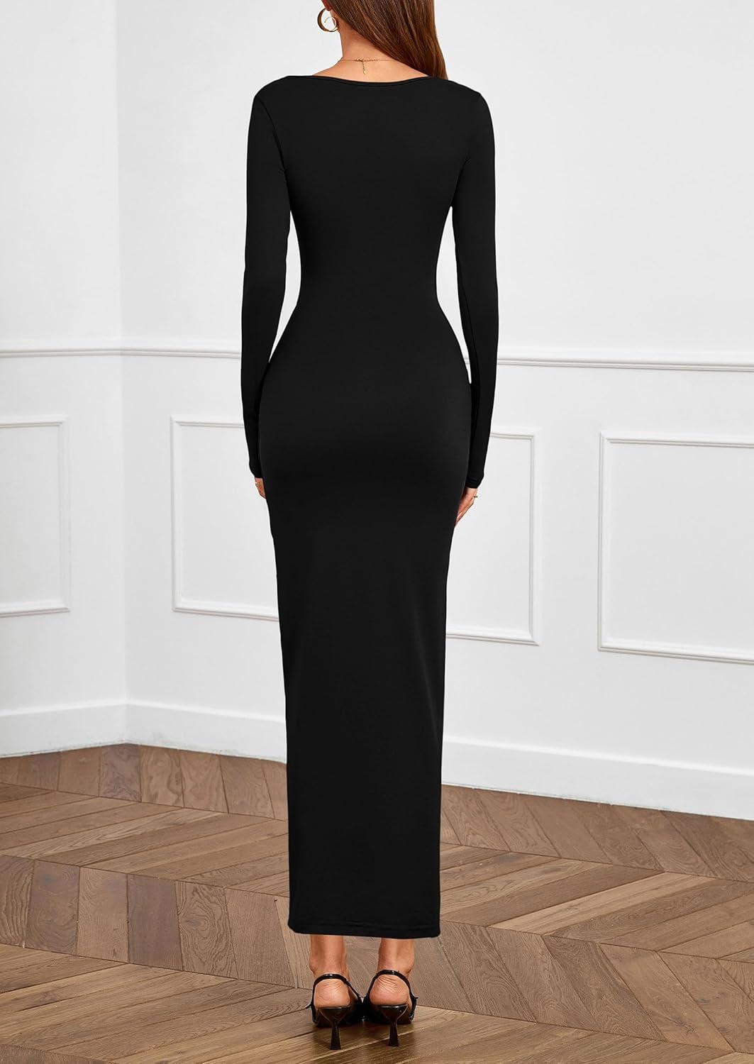 imagePRETTYGARDEN Womens Fall Wedding Guest Cocktail Midi Dresses Elegant Long Sleeve Bodycon Ruched Dress 2026 Fashion ClothingBlack