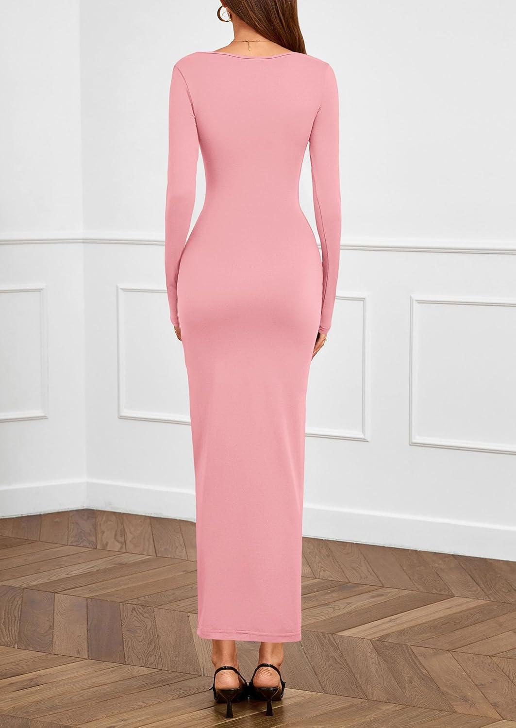 imagePRETTYGARDEN Womens Fall Wedding Guest Cocktail Midi Dresses Elegant Long Sleeve Bodycon Ruched Dress 2026 Fashion ClothingPink