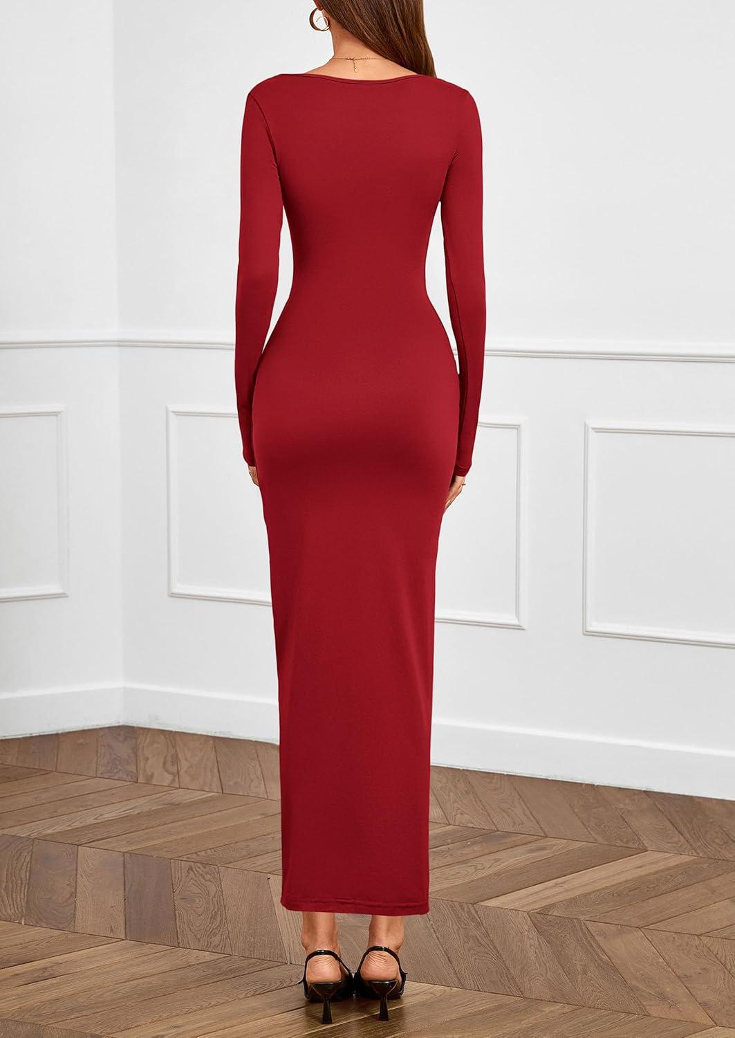imagePRETTYGARDEN Womens Fall Wedding Guest Cocktail Midi Dresses Elegant Long Sleeve Bodycon Ruched Dress 2026 Fashion ClothingRed