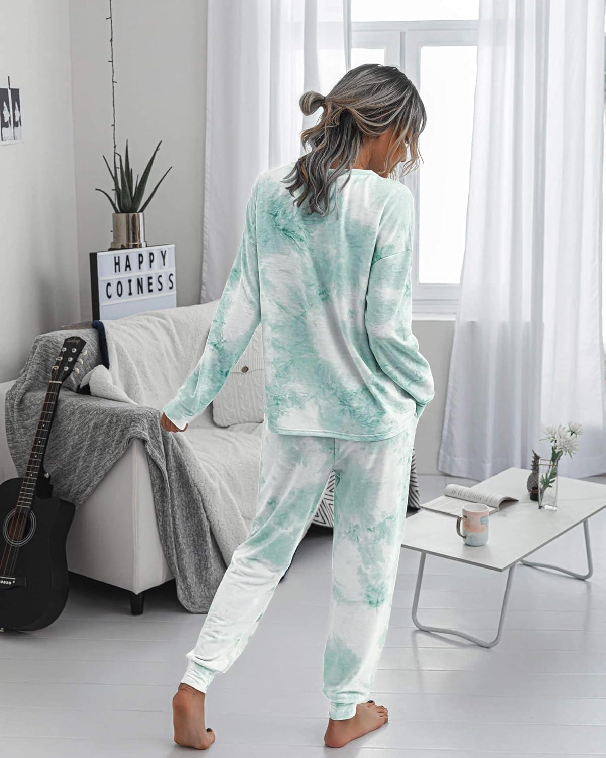 imagePRETTYGARDEN Womens Two Piece Loungewear Fall Casual Long Sleeve Tops Jogger Pants Pajama Sets Matching Outfits ClothingGreen