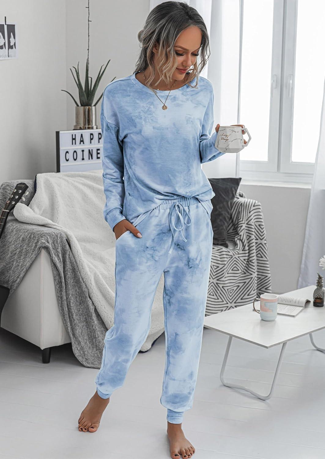 imagePRETTYGARDEN Womens Two Piece Loungewear Fall Casual Long Sleeve Tops Jogger Pants Pajama Sets Matching Outfits ClothingGrey