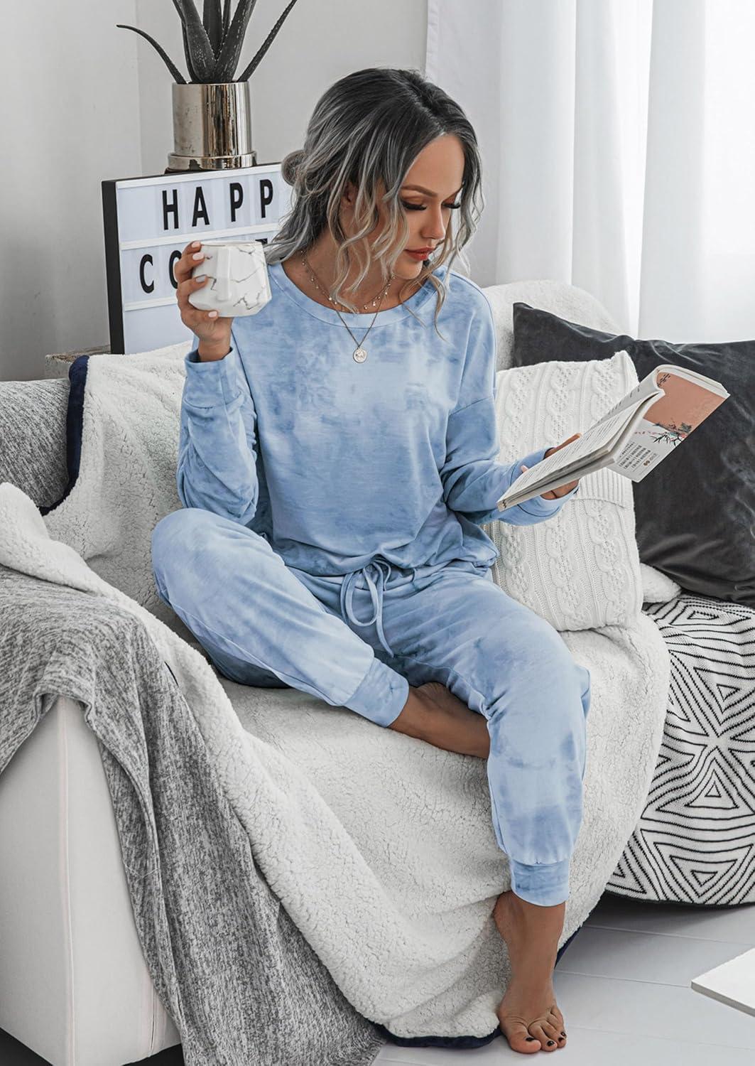 imagePRETTYGARDEN Womens Two Piece Loungewear Fall Casual Long Sleeve Tops Jogger Pants Pajama Sets Matching Outfits ClothingGrey