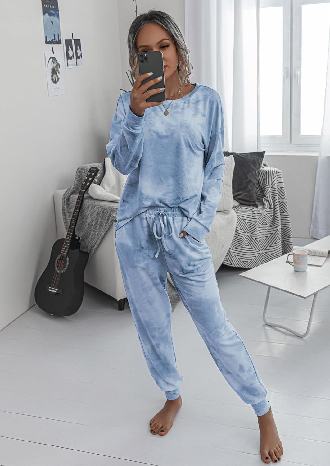 imagePRETTYGARDEN Womens Two Piece Loungewear Fall Casual Long Sleeve Tops Jogger Pants Pajama Sets Matching Outfits ClothingGrey