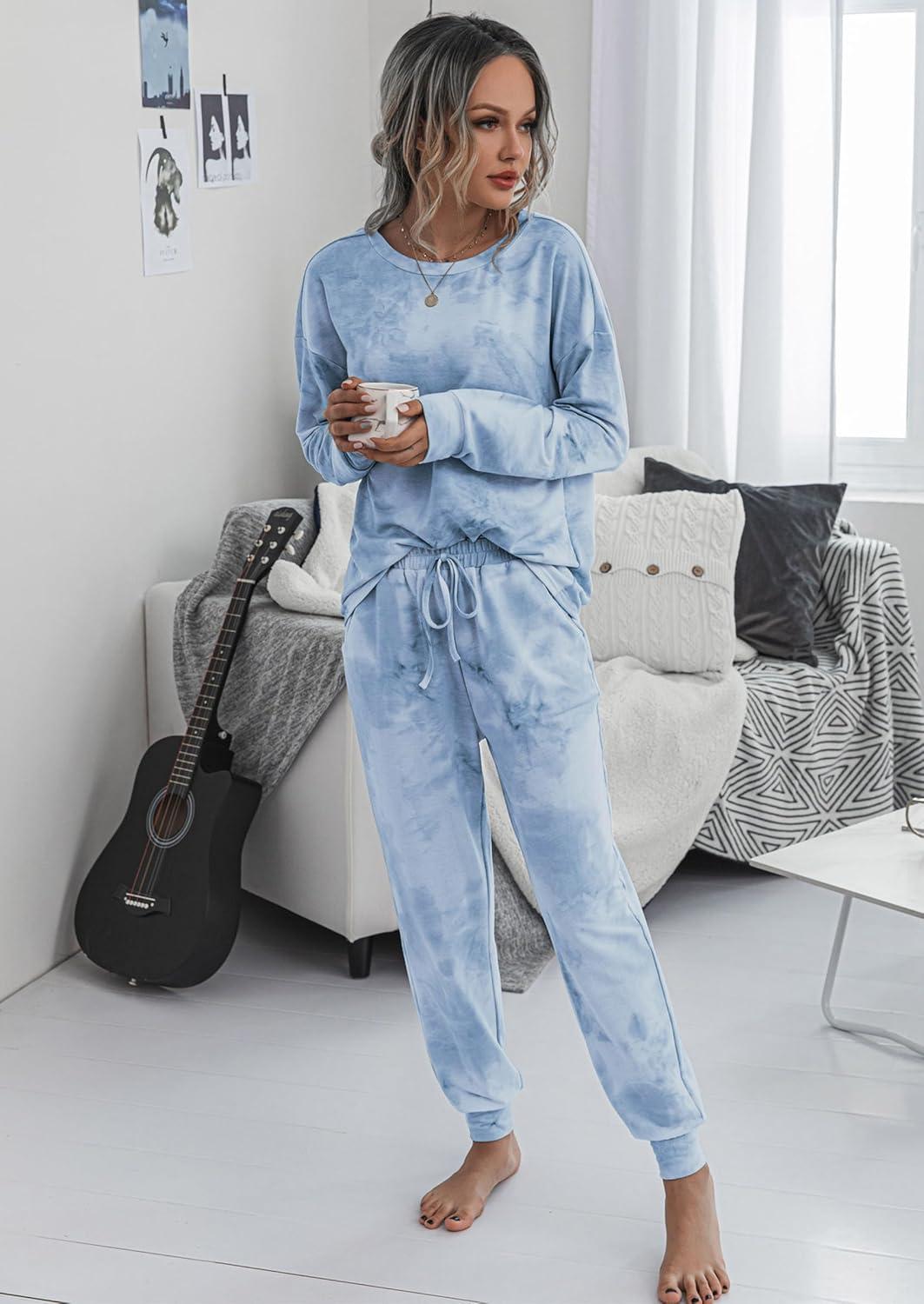 imagePRETTYGARDEN Womens Two Piece Loungewear Fall Casual Long Sleeve Tops Jogger Pants Pajama Sets Matching Outfits ClothingGrey