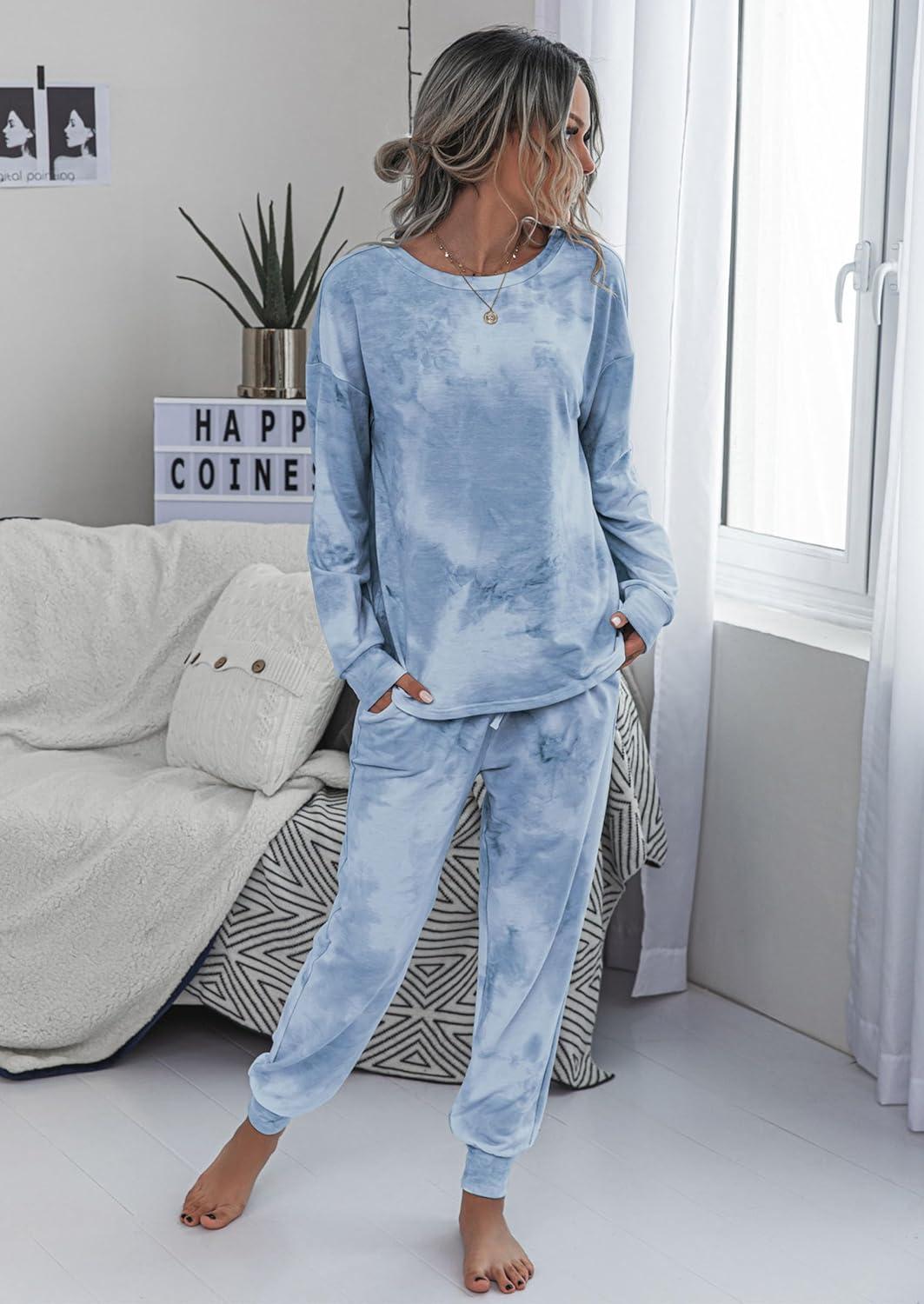 imagePRETTYGARDEN Womens Two Piece Loungewear Fall Casual Long Sleeve Tops Jogger Pants Pajama Sets Matching Outfits ClothingGrey
