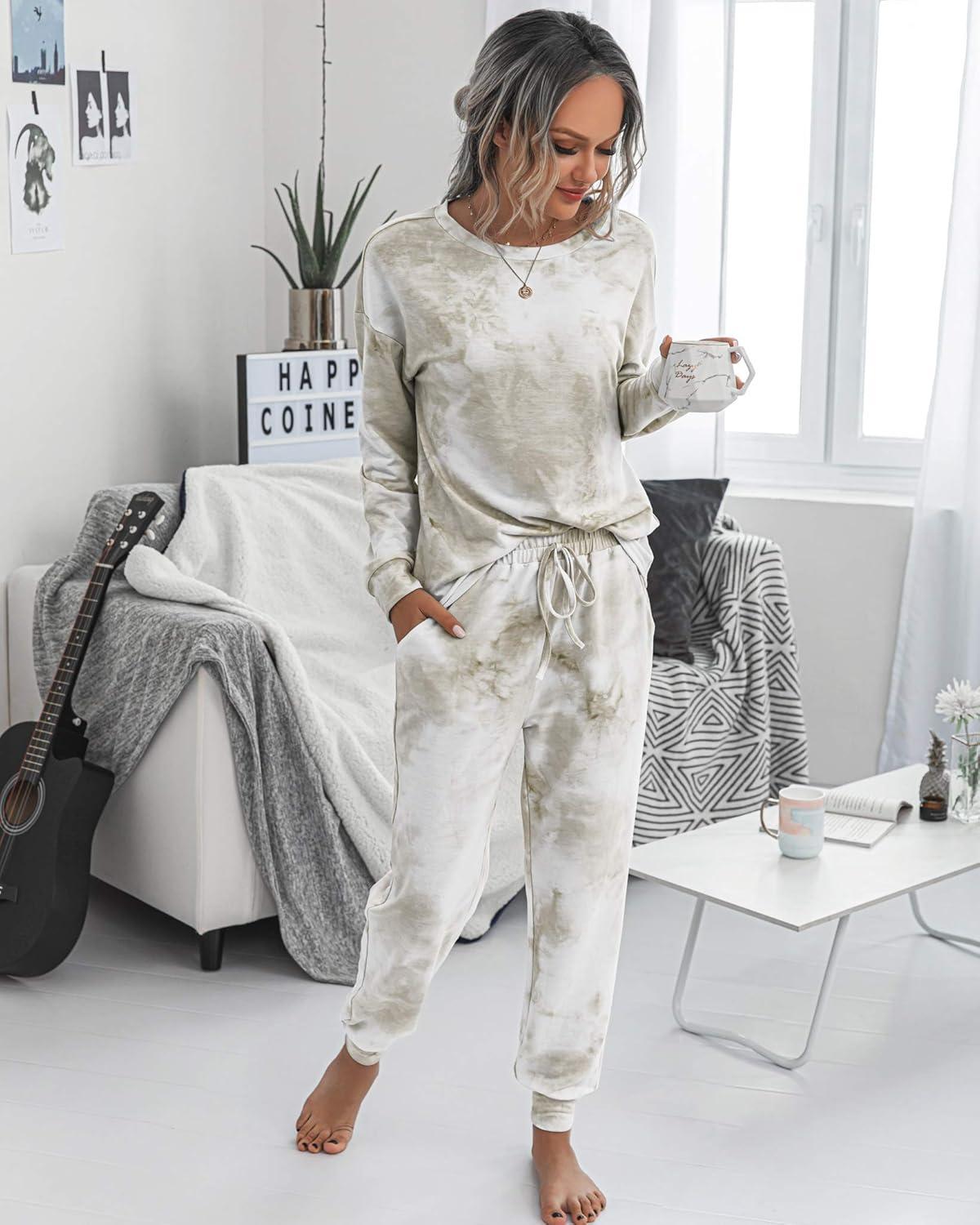 imagePRETTYGARDEN Womens Two Piece Loungewear Fall Casual Long Sleeve Tops Jogger Pants Pajama Sets Matching Outfits ClothingKhaki