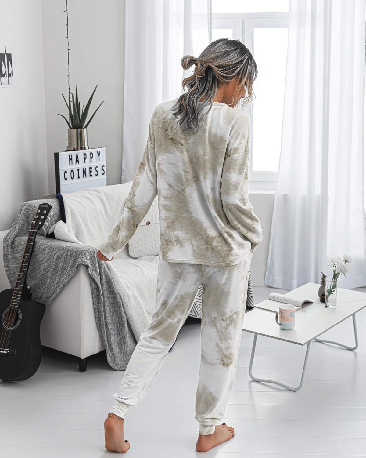 imagePRETTYGARDEN Womens Two Piece Loungewear Fall Casual Long Sleeve Tops Jogger Pants Pajama Sets Matching Outfits ClothingKhaki