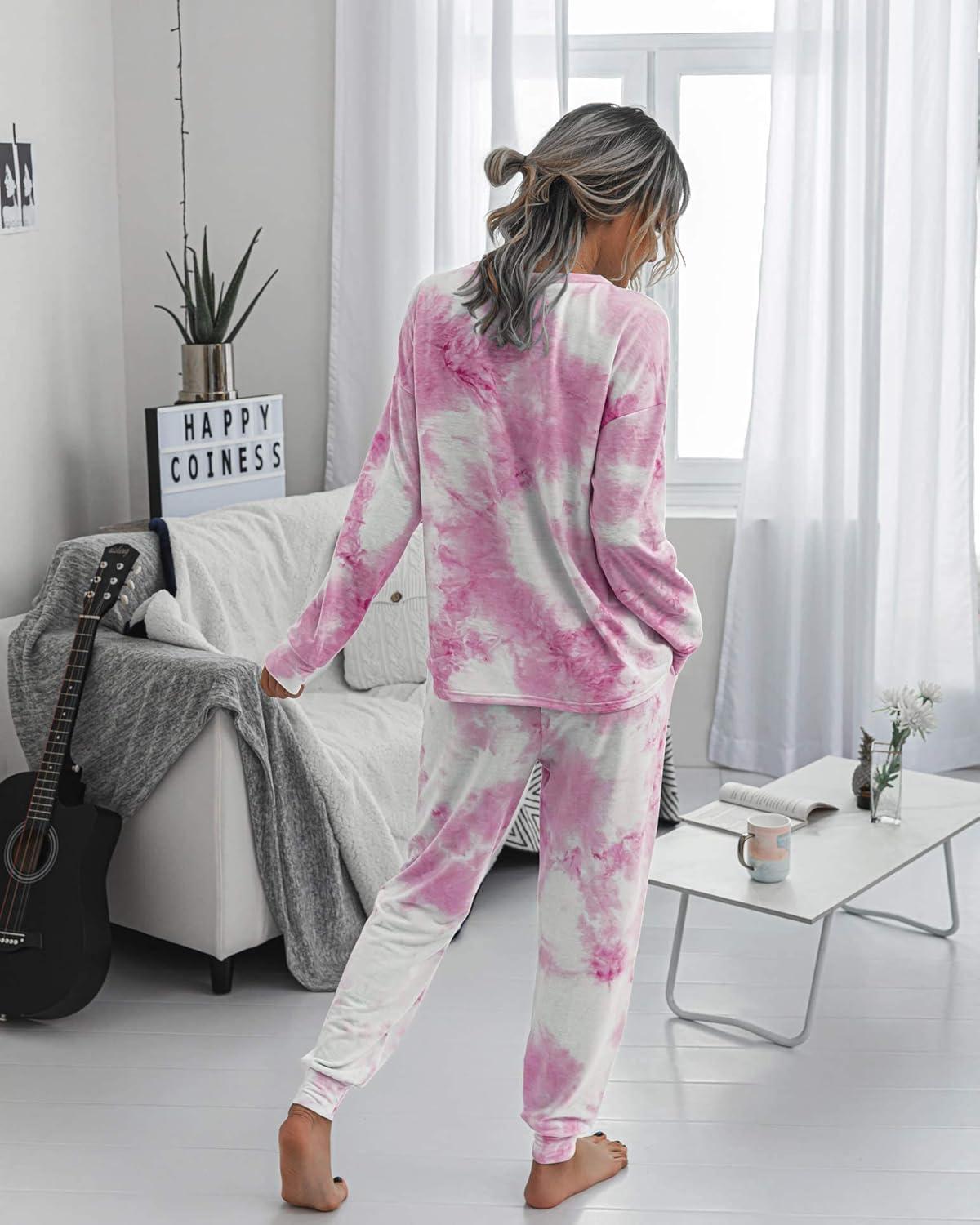 imagePRETTYGARDEN Womens Two Piece Loungewear Fall Casual Long Sleeve Tops Jogger Pants Pajama Sets Matching Outfits ClothingPink