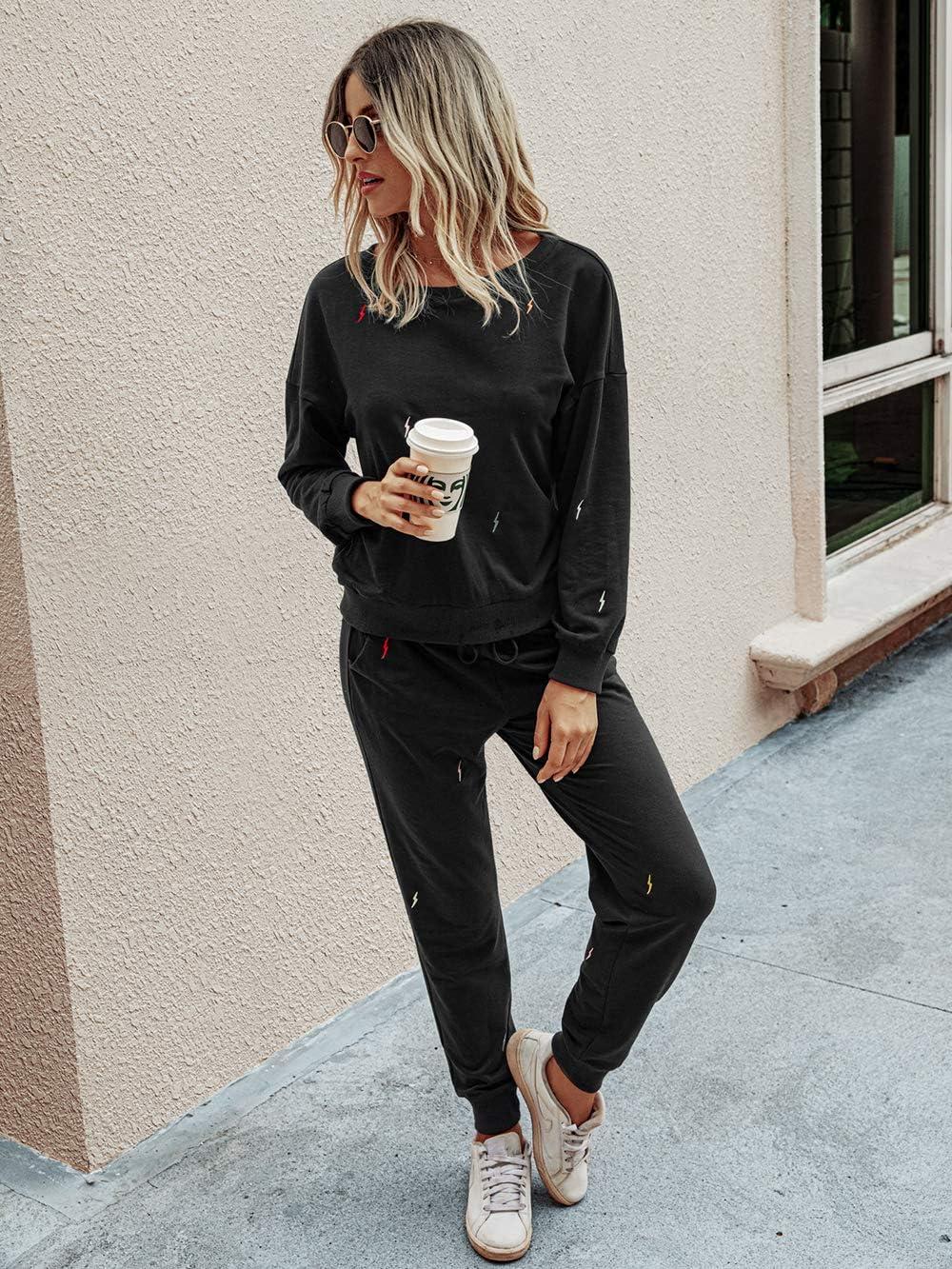 imagePRETTYGARDEN Womens Two Piece Loungewear Fall Casual Long Sleeve Tops Jogger Pants Pajama Sets Matching Outfits ClothingSolidblack