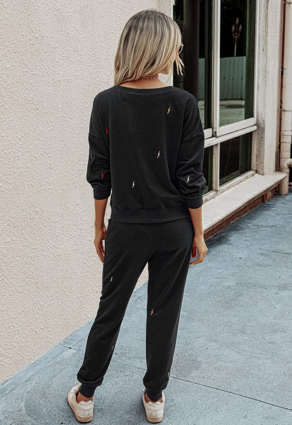 imagePRETTYGARDEN Womens Two Piece Loungewear Fall Casual Long Sleeve Tops Jogger Pants Pajama Sets Matching Outfits ClothingSolidblack