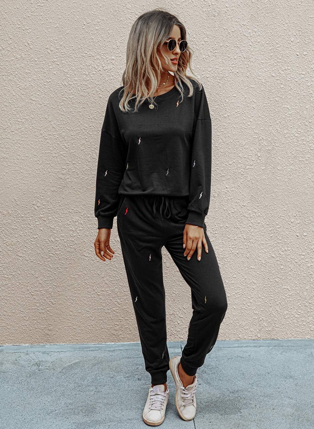 imagePRETTYGARDEN Womens Two Piece Loungewear Fall Casual Long Sleeve Tops Jogger Pants Pajama Sets Matching Outfits ClothingSolidblack