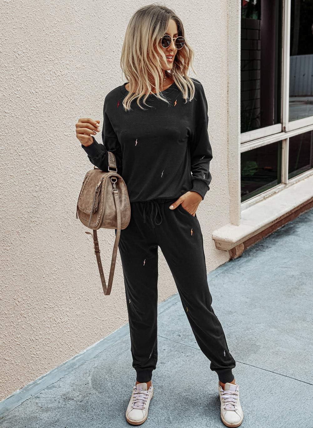 imagePRETTYGARDEN Womens Two Piece Loungewear Fall Casual Long Sleeve Tops Jogger Pants Pajama Sets Matching Outfits ClothingSolidblack