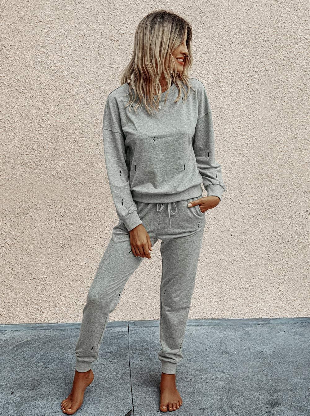 imagePRETTYGARDEN Womens Two Piece Loungewear Fall Casual Long Sleeve Tops Jogger Pants Pajama Sets Matching Outfits ClothingSolidgrey