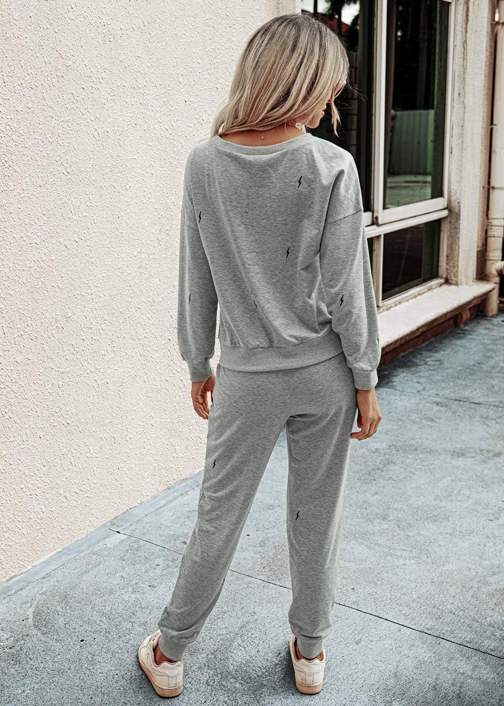 imagePRETTYGARDEN Womens Two Piece Loungewear Fall Casual Long Sleeve Tops Jogger Pants Pajama Sets Matching Outfits ClothingSolidgrey