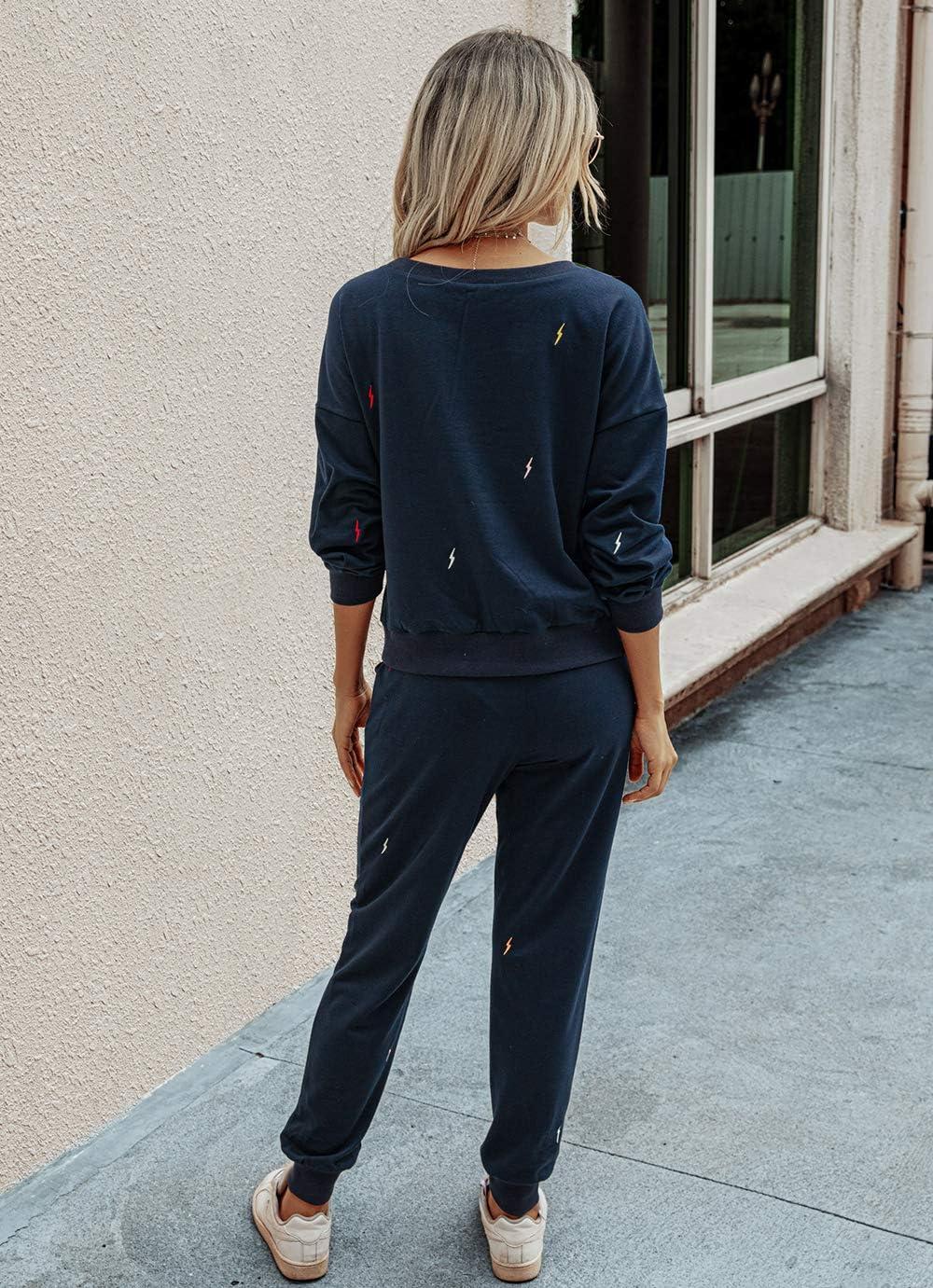 imagePRETTYGARDEN Womens Two Piece Loungewear Fall Casual Long Sleeve Tops Jogger Pants Pajama Sets Matching Outfits ClothingSolidnavy