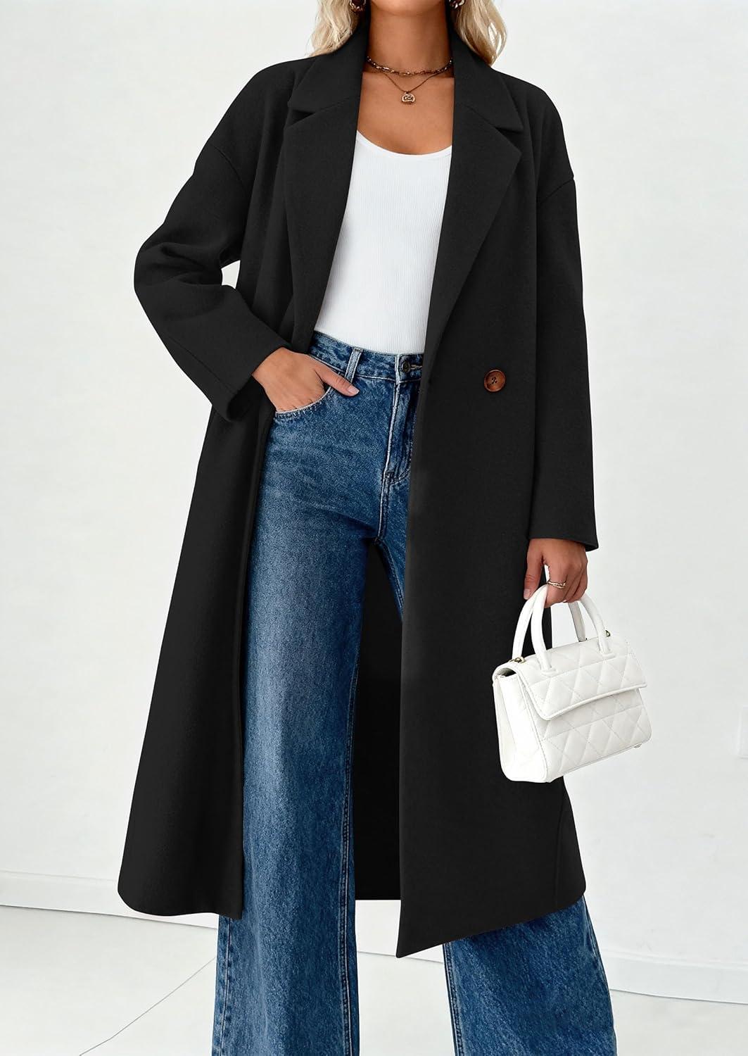 imagePRETTYGARDEN Womens Winter Coats 2026 Trendy Long Sleeve Notch Lapel Button Long Jackets Casual Oversized Vacation OutfitsBlack