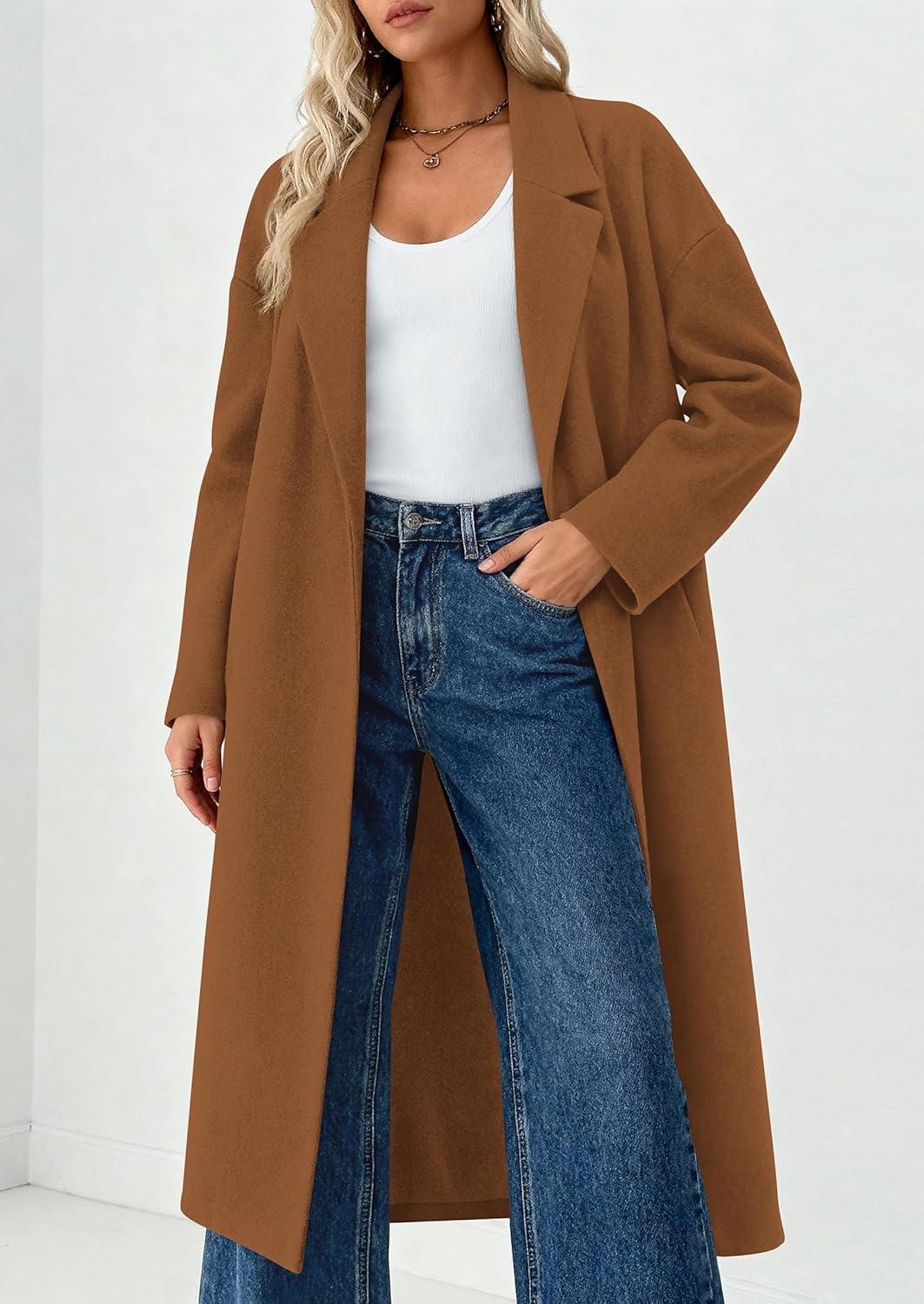imagePRETTYGARDEN Womens Winter Coats 2026 Trendy Long Sleeve Notch Lapel Button Long Jackets Casual Oversized Vacation OutfitsCamel