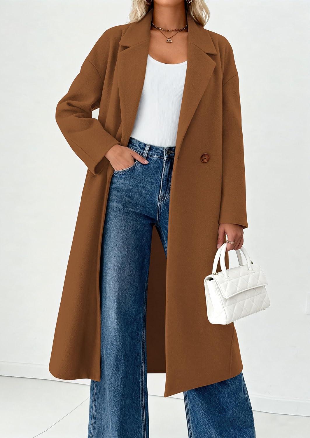 imagePRETTYGARDEN Womens Winter Coats 2026 Trendy Long Sleeve Notch Lapel Button Long Jackets Casual Oversized Vacation OutfitsCamel