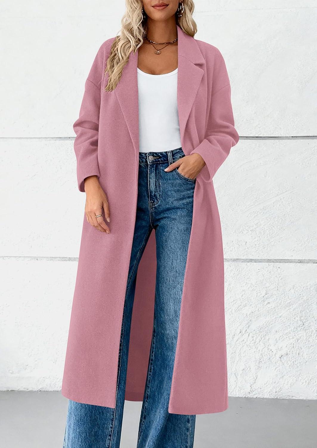imagePRETTYGARDEN Womens Winter Coats 2026 Trendy Long Sleeve Notch Lapel Button Long Jackets Casual Oversized Vacation OutfitsPink