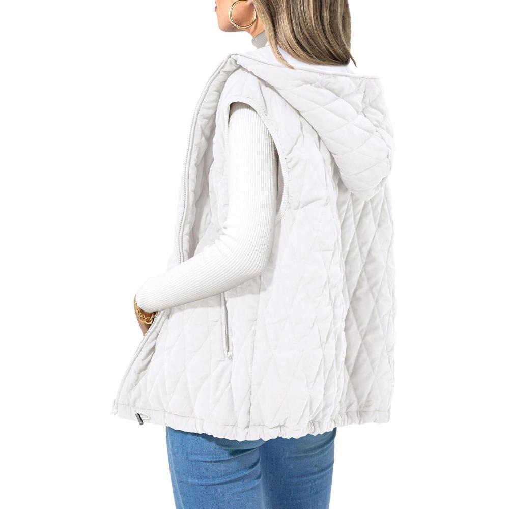imagePRETTYGARDEN Womens 2026 Fall Spring Vest Casual Sleeveless Hooded Zip Up Jacket Trendy Winter Coat OuterwearWhite