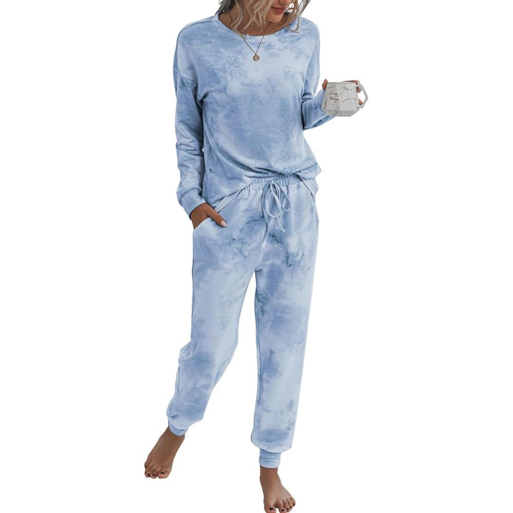 imagePRETTYGARDEN Womens Two Piece Loungewear Fall Casual Long Sleeve Tops Jogger Pants Pajama Sets Matching Outfits ClothingGrey