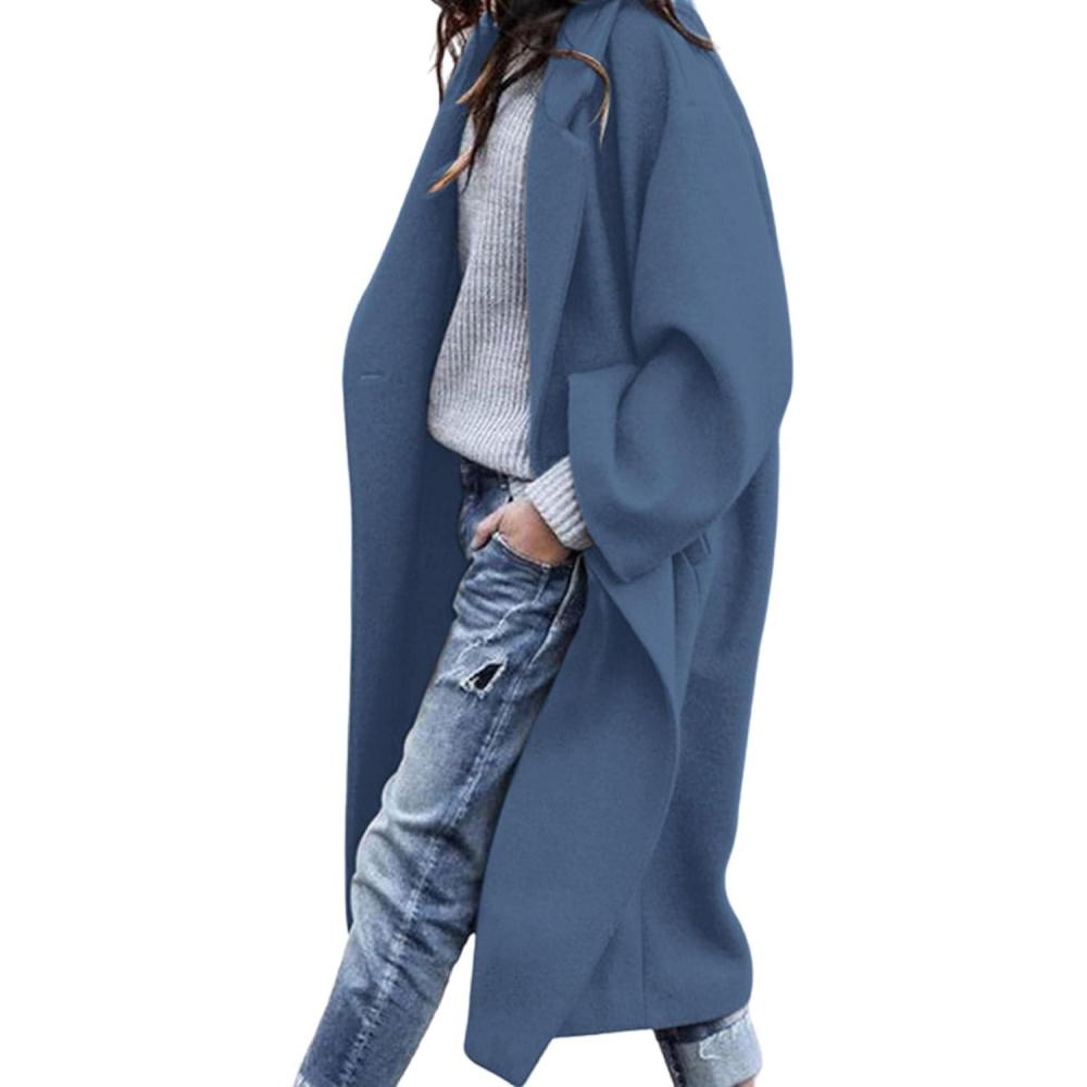 imagePRETTYGARDEN Womens Winter Coats 2026 Trendy Long Sleeve Notch Lapel Button Long Jackets Casual Oversized Vacation OutfitsGrey Blue