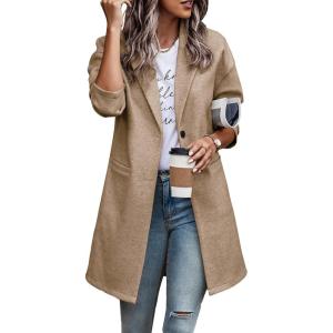 PRETTYGARDEN Women Plaid Shacket Jacket Trendy Fall Casual Button Wool Blend Tartan Trench Coat Winter Clothing with Pockets(Solid Khaki)