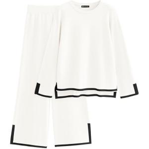 PRETTYGARDEN Women’s 2 Piece Fall Knit Sweater Set Long Sleeve Tops Wide Leg Pants Sweatsuit Tracksuit Outfit Winter Clothing(White)