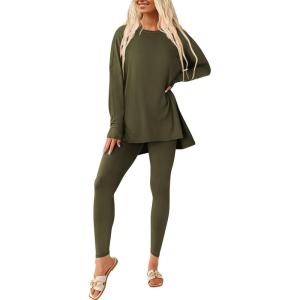 PRETTYGARDEN Women’s 2 Piece Outfits 2026 Spring Long Sleeve Tunic Tops Legging Pants Fall Matching Lounge Sets Sweatsuits(Army Green)