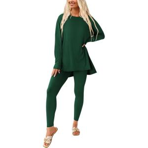 PRETTYGARDEN Women’s 2 Piece Outfits 2026 Spring Long Sleeve Tunic Tops Legging Pants Fall Matching Lounge Sets Sweatsuits(Dark Green)