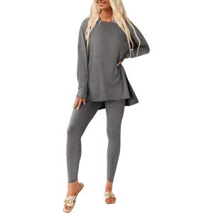 PRETTYGARDEN Women’s 2 Piece Outfits 2026 Spring Long Sleeve Tunic Tops Legging Pants Fall Matching Lounge Sets Sweatsuits(Dark Grey)