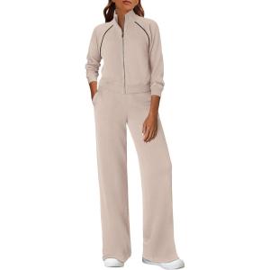 PRETTYGARDEN Womens 2 Piece Outfits Sweatsuits 2026 Fall Full Zip Sweatshirts Workout Pants Matching Lounge Sets Tracksuits(Apricot)