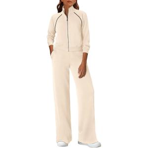 PRETTYGARDEN Womens 2 Piece Outfits Sweatsuits 2026 Fall Full Zip Sweatshirts Workout Pants Matching Lounge Sets Tracksuits(Beige)