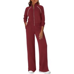 PRETTYGARDEN Womens 2 Piece Outfits Sweatsuits 2026 Fall Full Zip Sweatshirts Workout Pants Matching Lounge Sets Tracksuits(Burgundy)