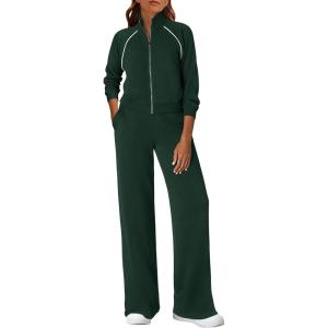 PRETTYGARDEN Womens 2 Piece Outfits Sweatsuits 2026 Fall Full Zip Sweatshirts Workout Pants Matching Lounge Sets Tracksuits(Dark Green)